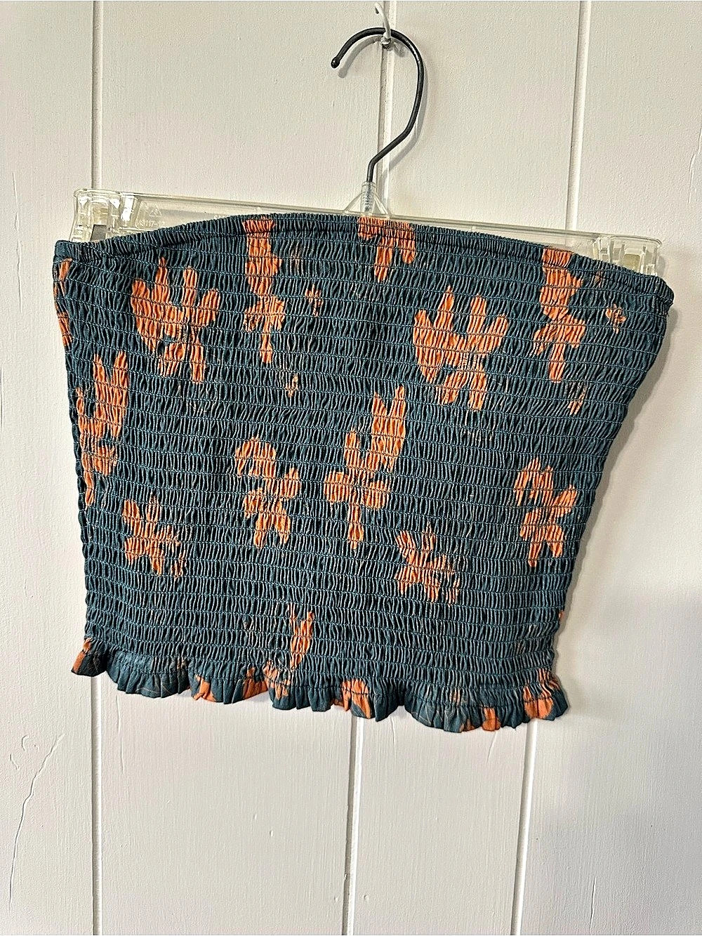 Love Stitch Floral Smocked Crop Top in Blue & Orange Size Small Like New